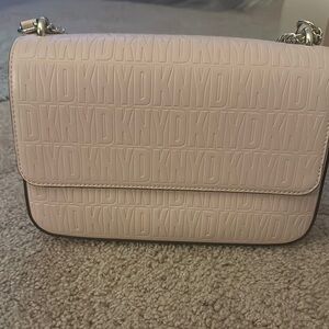 DKNY Cream Textured Shoulder Bag with Chain Strap
